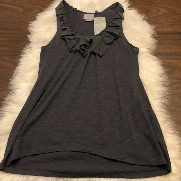 NWT ANTHROPOLOGIE VANESSA VIRGINIA Dark Gray Ruffle Detail Sleeveless Top - Picture 2 of 11